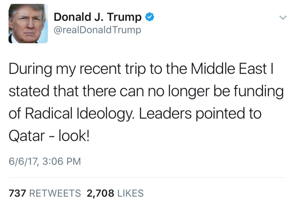 الرئيس الأمريكي يتهم قطر بتمويل الإرهاب