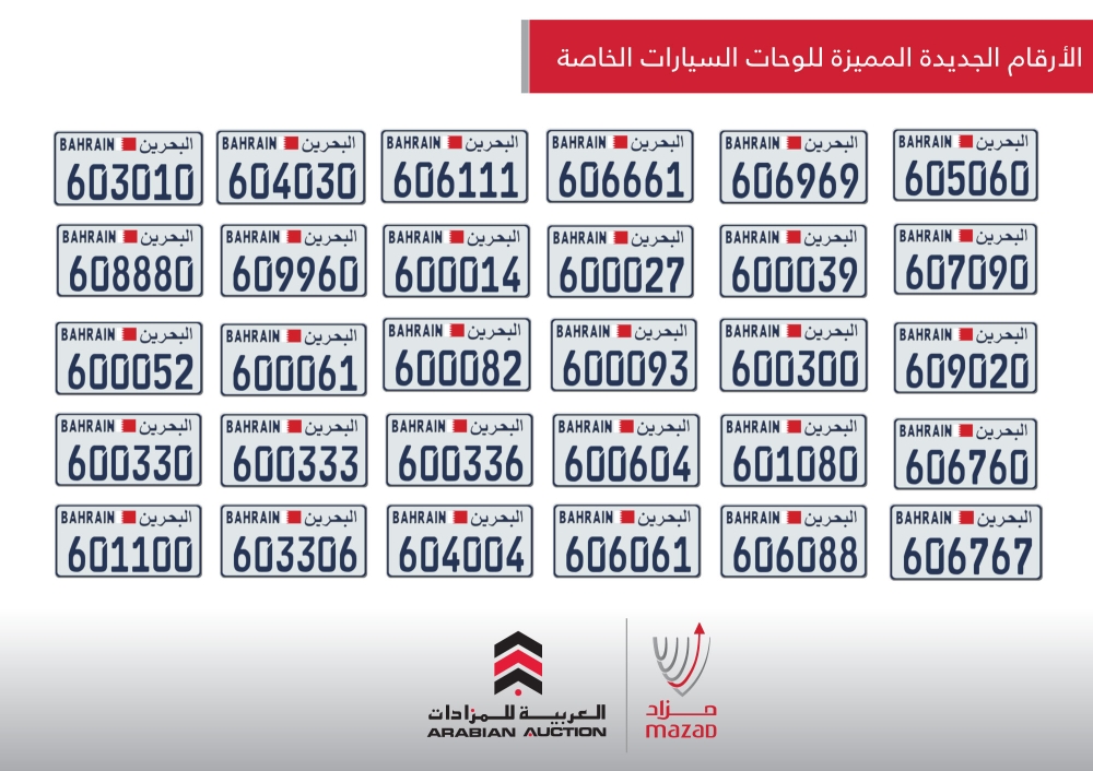 الأحد..طرح 30 رقماً مميزاً للوحات السيارات في مزايدة إلكترونية