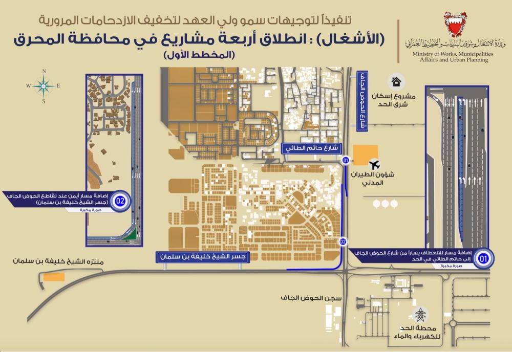 "الأشغال" تباشر تنفيذ 4 مشاريع بالمحرق ضمن الحزمة الثانية لتخفيف الازدحامات المروية