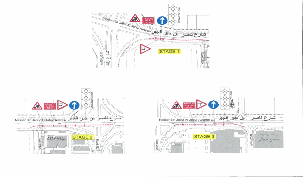 غلق المسار الأيمن على شارع ناصر بن الجبر على مراحل