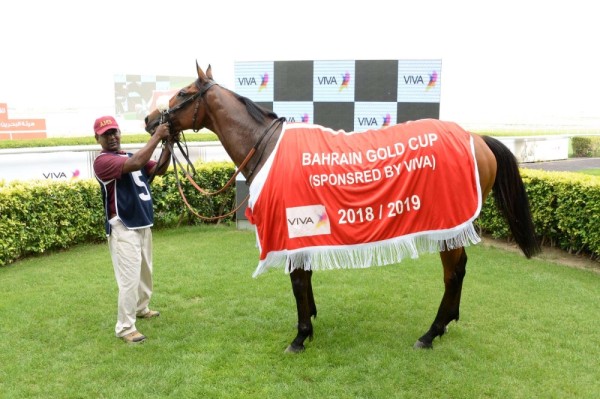 عيسى بن سلمان يتسلم كأس البحرين الذهبي بعد فوز جواده "ثور كهيل ستار" في سباق الخيل