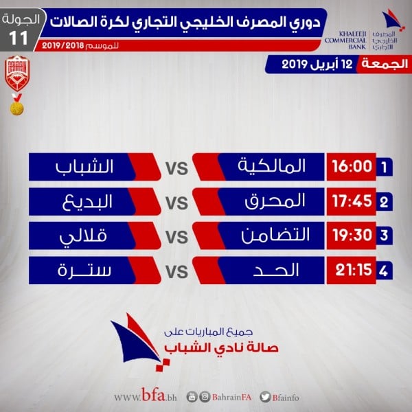 الجمعة منافسات الجولة 11 لدوري المصرف الخليجي التجاري لكرة الصالات