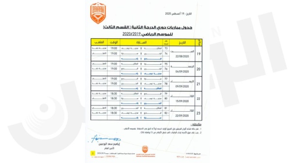 تعرف على جدول مباريات دوري الدرجة الثانية "القسم الثالث"