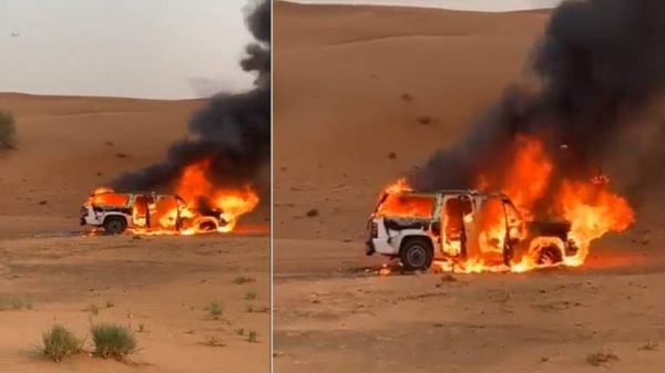 بسبب الحسد.. خليجي يحرق سيارته ويثير جدلا على «تويتر»! (فيديو)