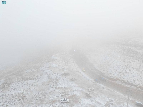 السعودية: جبل اللوز في تبوك.. يكتسي بالأبيض