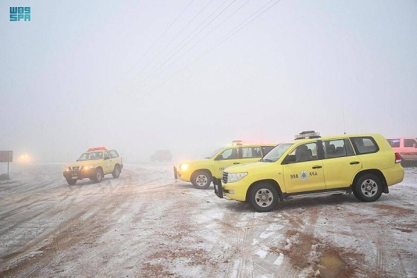 السعودية: جبل اللوز في تبوك.. يكتسي بالأبيض