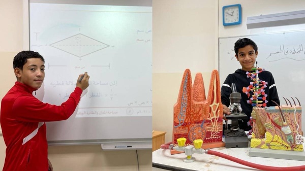 طالبان ومعلمان صغيران للعلوم والرياضيات بإعدادية أوال