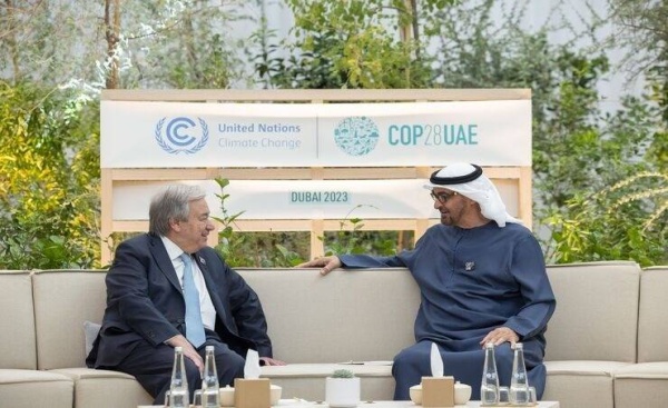 رئيس دولة الإمارات يبحث مع الأمين العام للأمم المتحدة أجندة (COP28) ومستجدات المنطقة