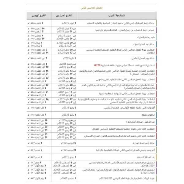 التربية تعتمد التقويم الأكاديمي للعام الدراسي القادم