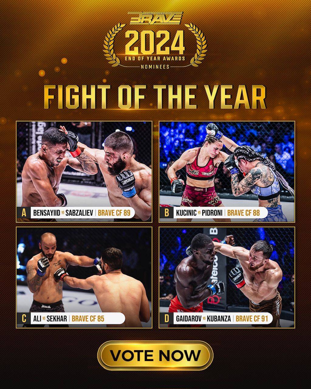 4 نزالات مثيرة تتنافس على جائزة أفضل مواجهة في BRAVE CF لعام 2024