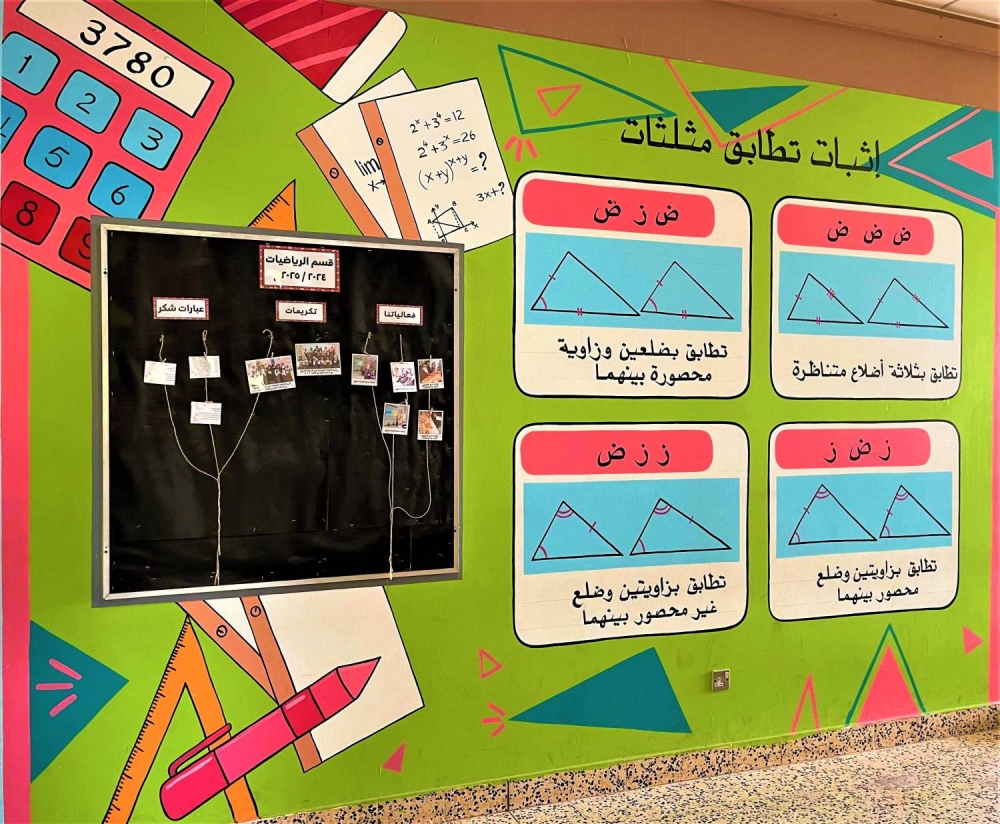 المعلمة شيماء مراد تزيّن مدرسة أم كلثوم بـ 82 جدارية وطنية وتربوية