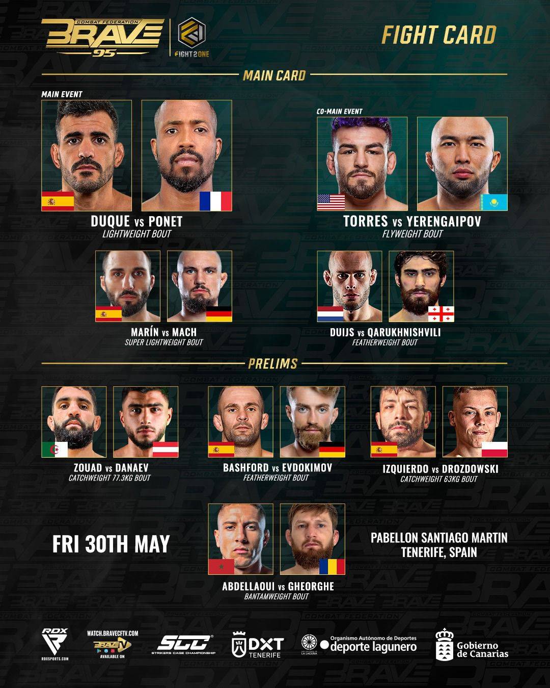 &laquo;بريف البحرينية&raquo; تنظم بطولة BRAVE CF 95 في إسبانيا.. الجمعة