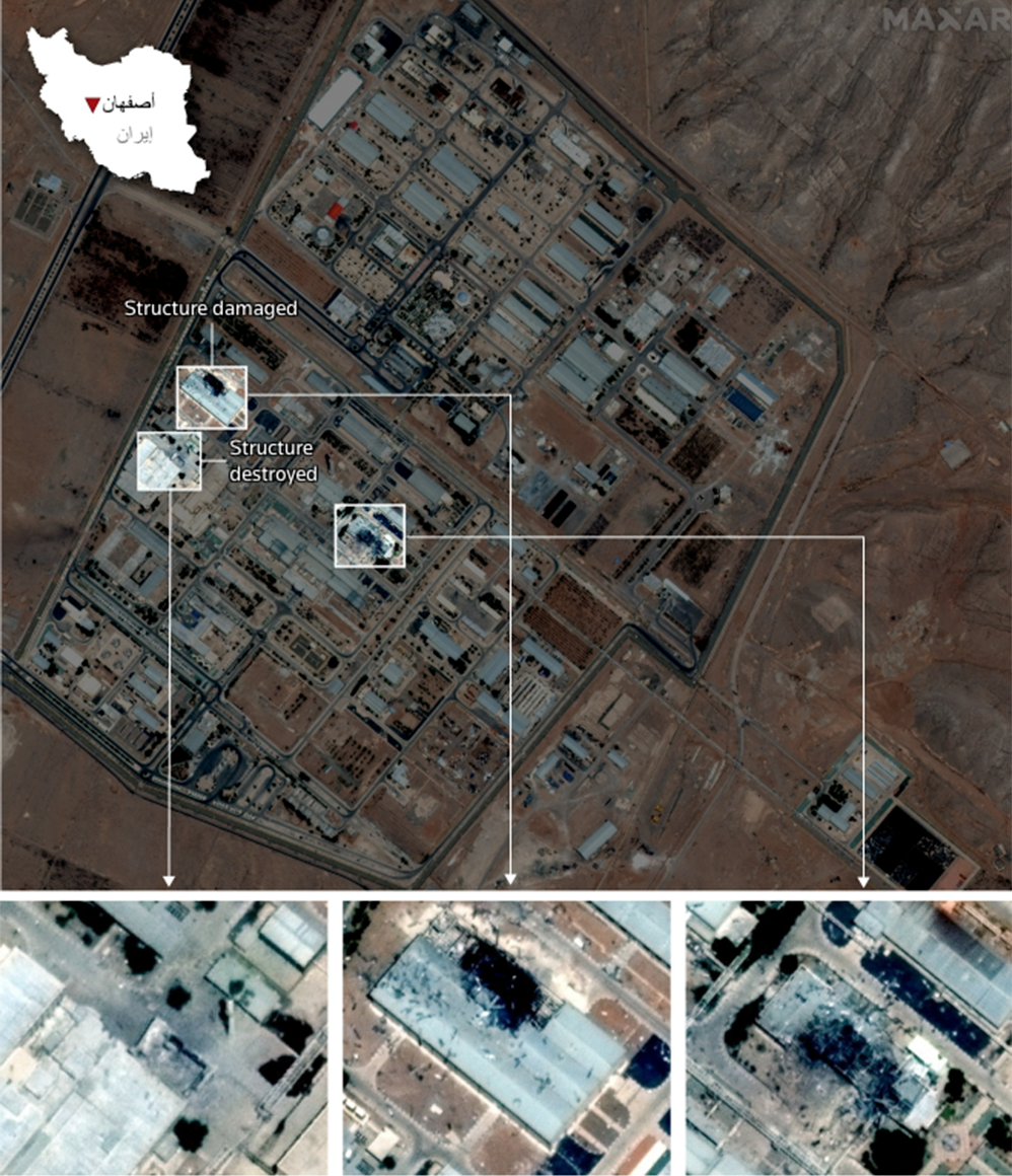 صور الأقمار الصناعية تظهر المواقع النووية المتضررة من القصف الإسرائيلي