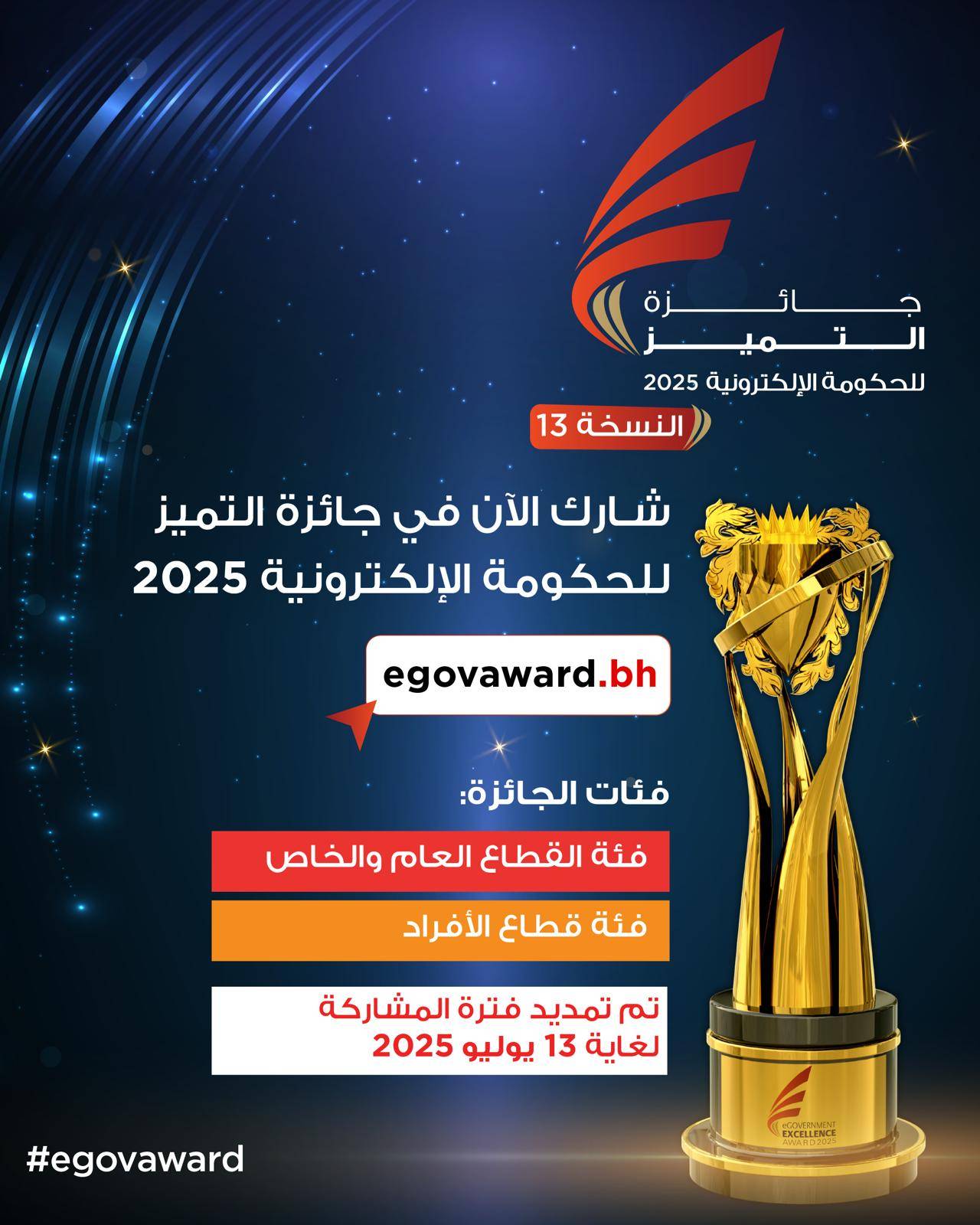 &laquo;المعلومات والحكومة الإلكترونية&raquo;: استمرار فرصة تقديم المشاركات في جائزة التميز للحكومة الإلكترونية حتى 13 يوليو