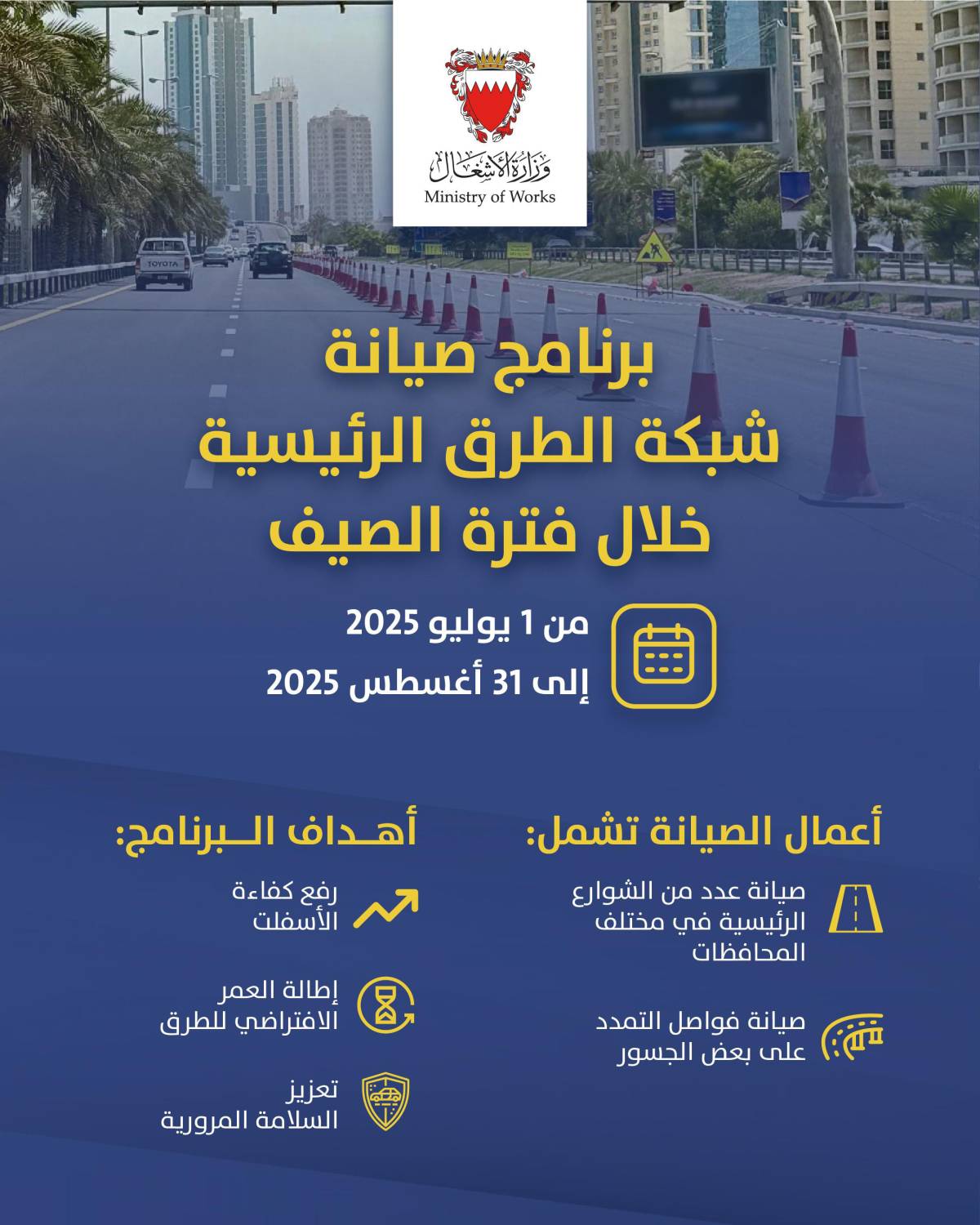 &laquo;الأشغال&raquo; تطلق برنامج صيانة للشوارع الرئيسية بمختلف المحافظات خلال فترة الصيف