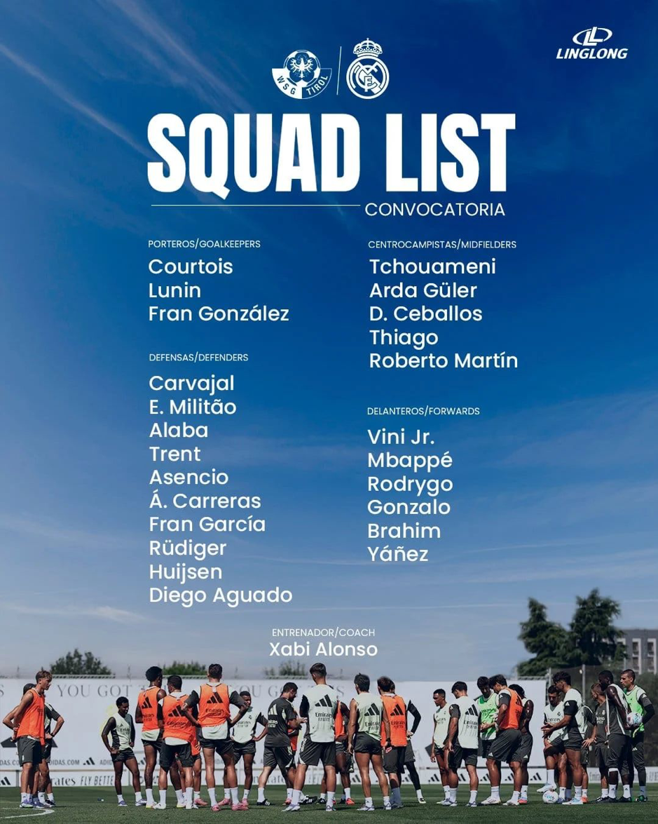 ريال مدريد يعلن قائمة مواجهة دبليو إس جي تيرول الودية في النمسا