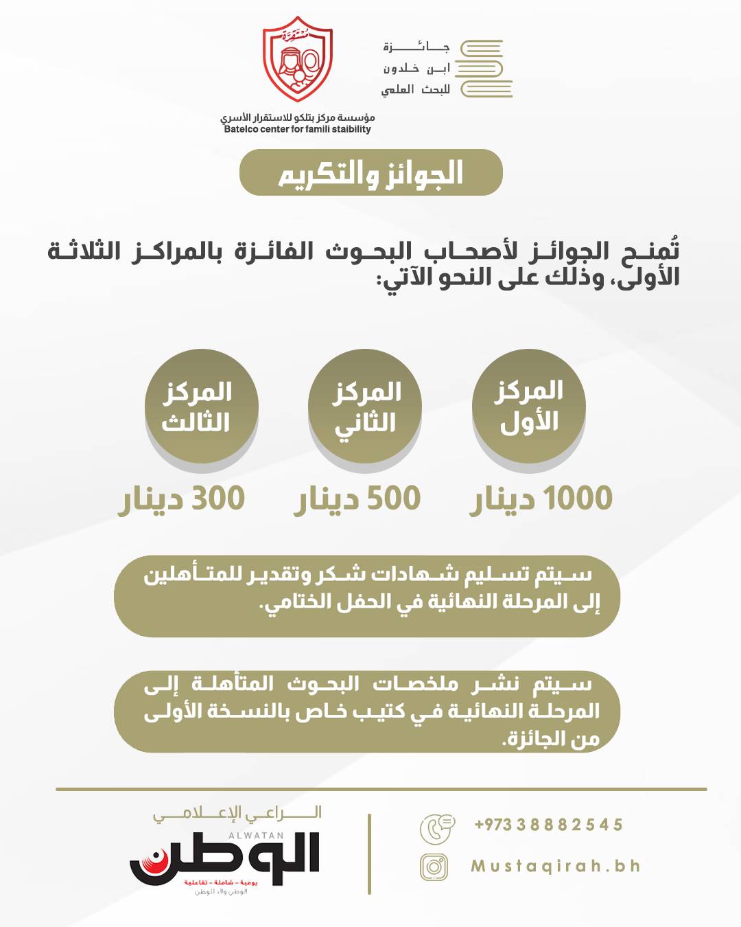 &laquo;بتلكو للاستقرار الأسري&raquo; تطلق النسخة الأولى من جائزة ابن خلدون للبحث العلمي