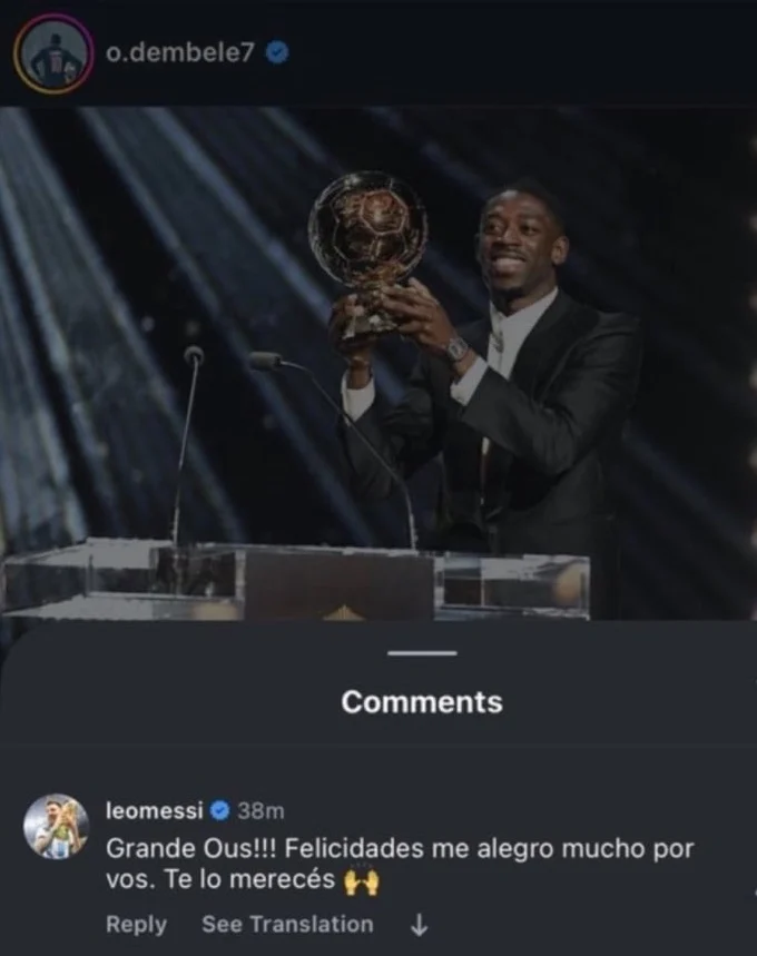 ميسي يهنئ ديمبيلي بعد تتويجه بالكرة الذهبية