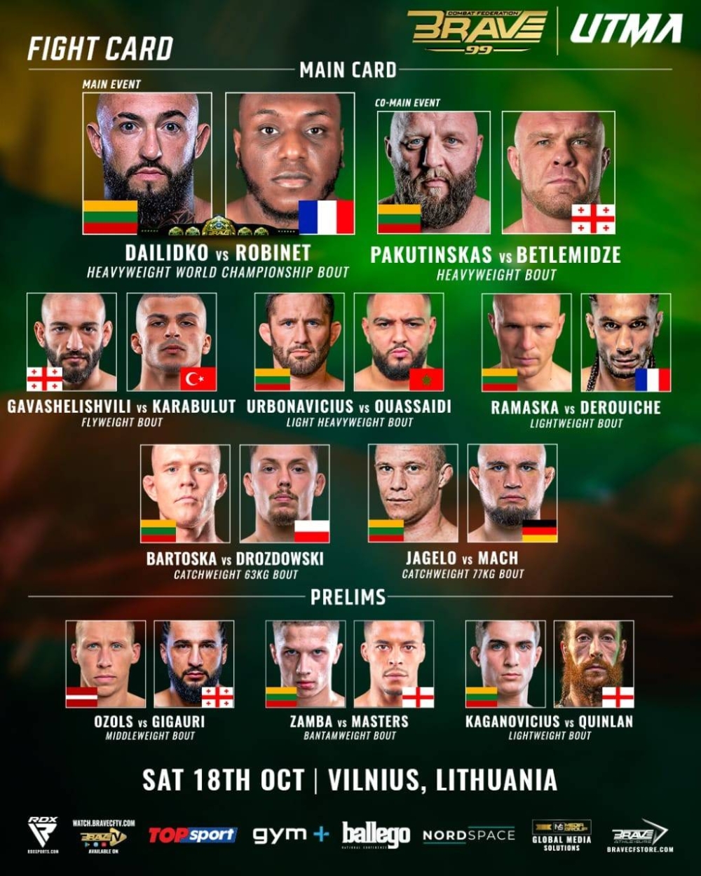 بطولة BRAVE CF 99 تشعل ليتوانيا بنزالات قوية ومثيرة