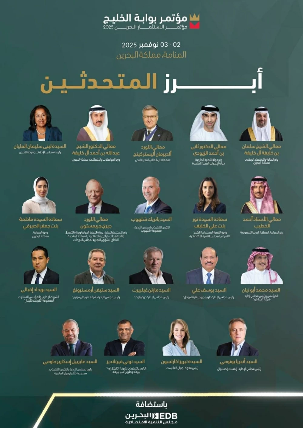 مستثمرون ومسؤولون وشخصيات عالمية يشاركون في منتدى بوابة الخليج 2025 في البحرين