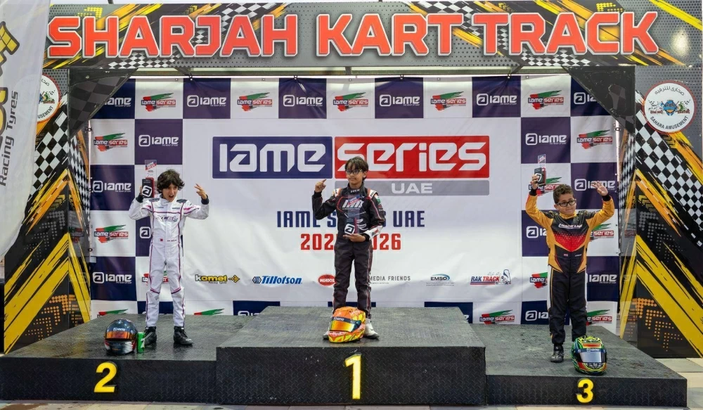 السائق البحريني سيف آل خليفة يرتقي منصة التتويج في الجولة الرابعة من سلسلة IAME للكارتينج بالشارقة