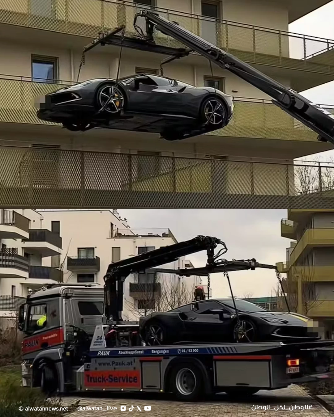 فيينا: رجل يرفع &laquo;فيراري&raquo; فخمة بقيمة 400 ألف يورو على شرفته لعدم توفر مواقف