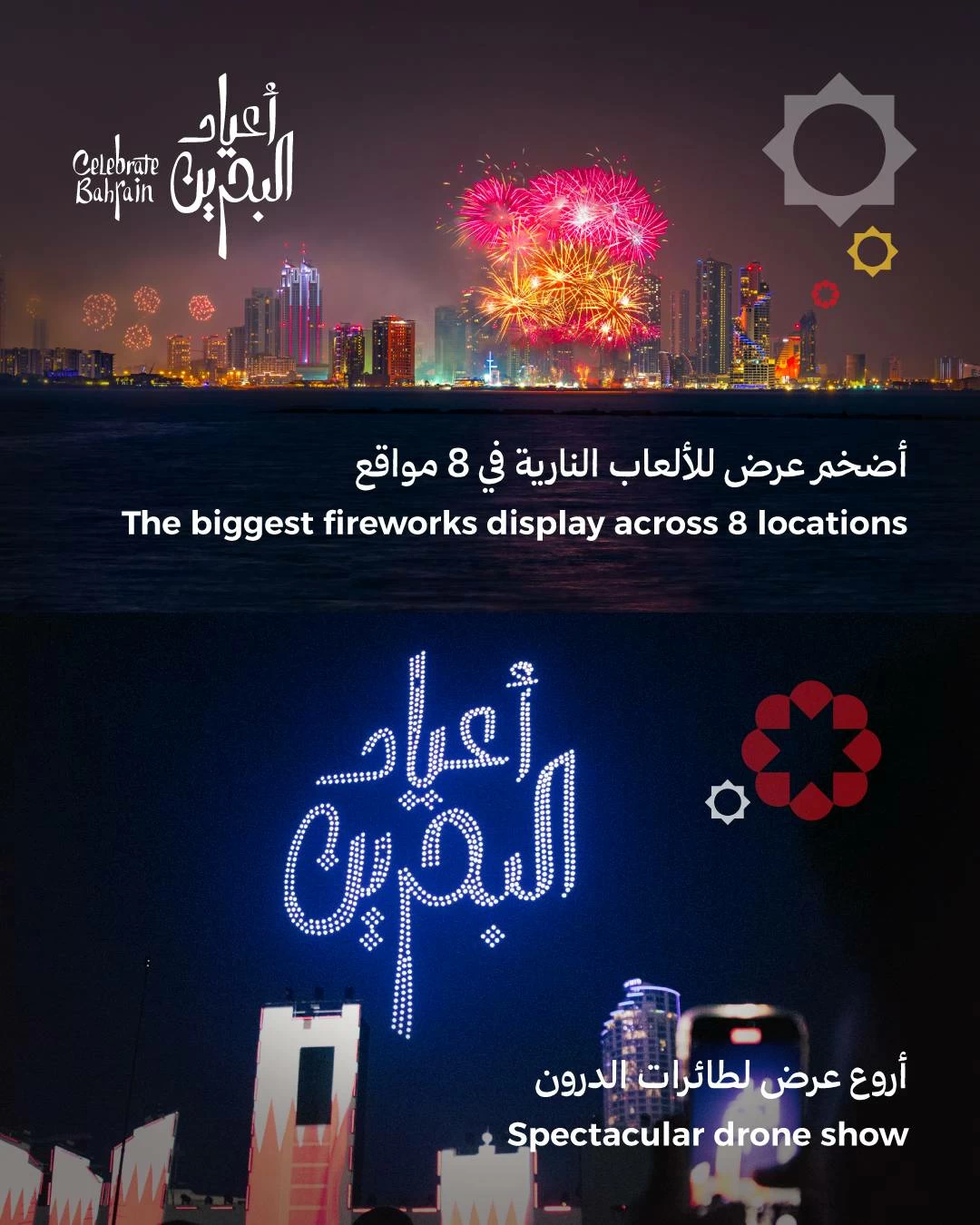 ختام موسم أعياد البحرين 2025 بأضخم عرض درون في تاريخ المملكة وألعاب نارية في 8 مواقع