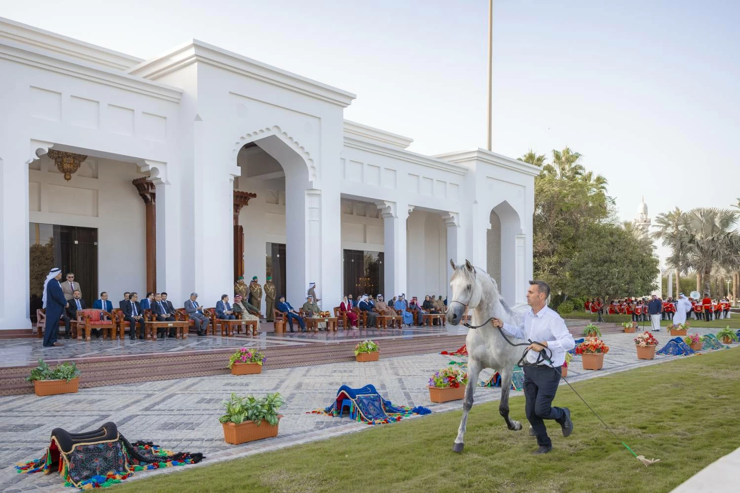الملك يستقبل فخامة رئيس باكستان ويشاهدان عرضًا للخيل الأصيلة