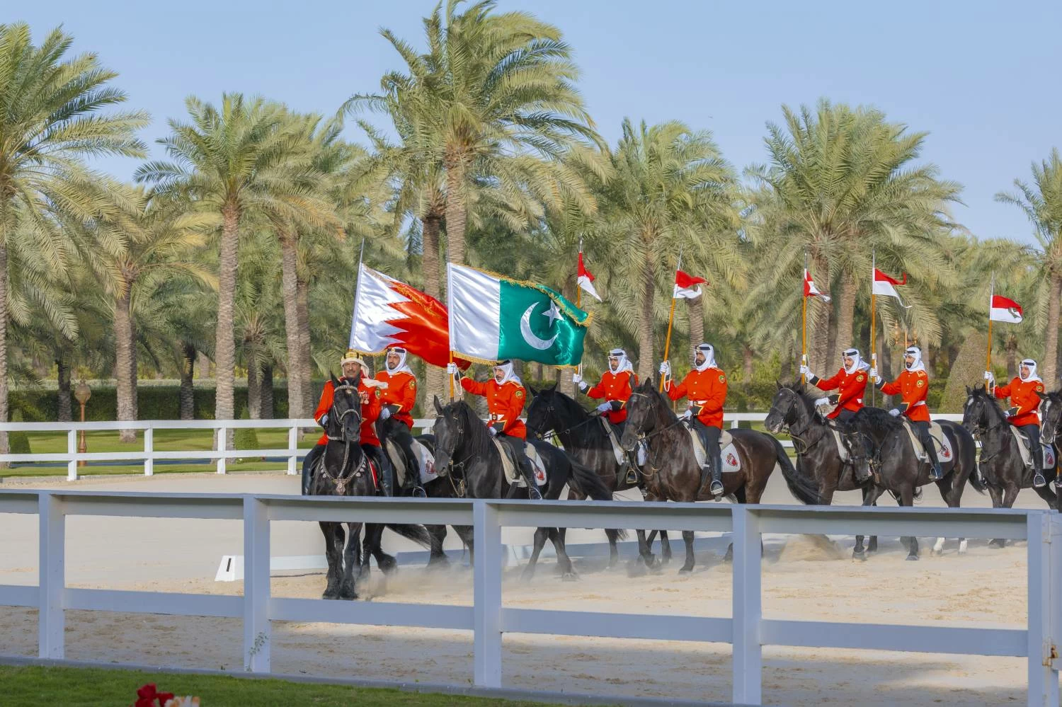 الملك يستقبل فخامة رئيس باكستان ويشاهدان عرضًا للخيل الأصيلة