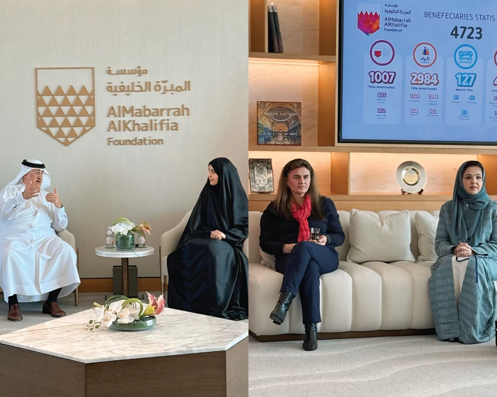 زين بنت خالد و محمد بن عيسى يبحثان مجالات التعاون بين برنامج ولي العهد للمنح الدراسية العالمية ومؤسسة المبرة الخليفية 