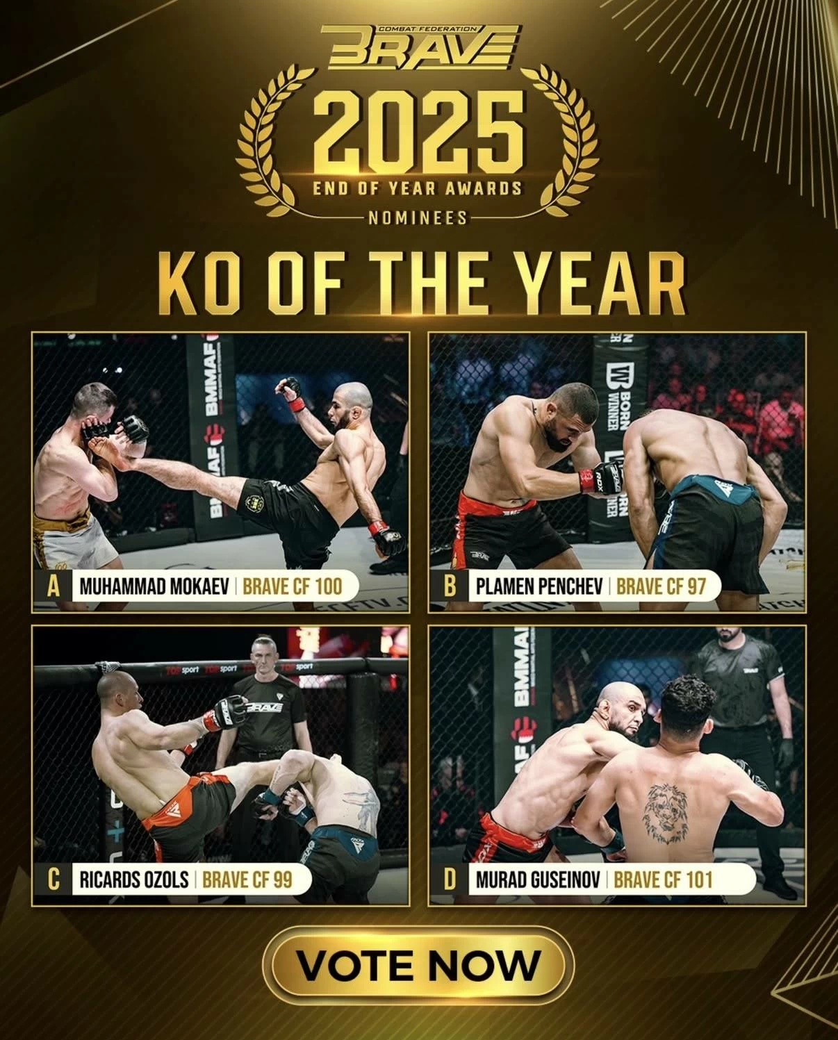 BRAVE CF تكشف عن المرشحين لجائزة أفضل ضربة قاضية لعام 2025