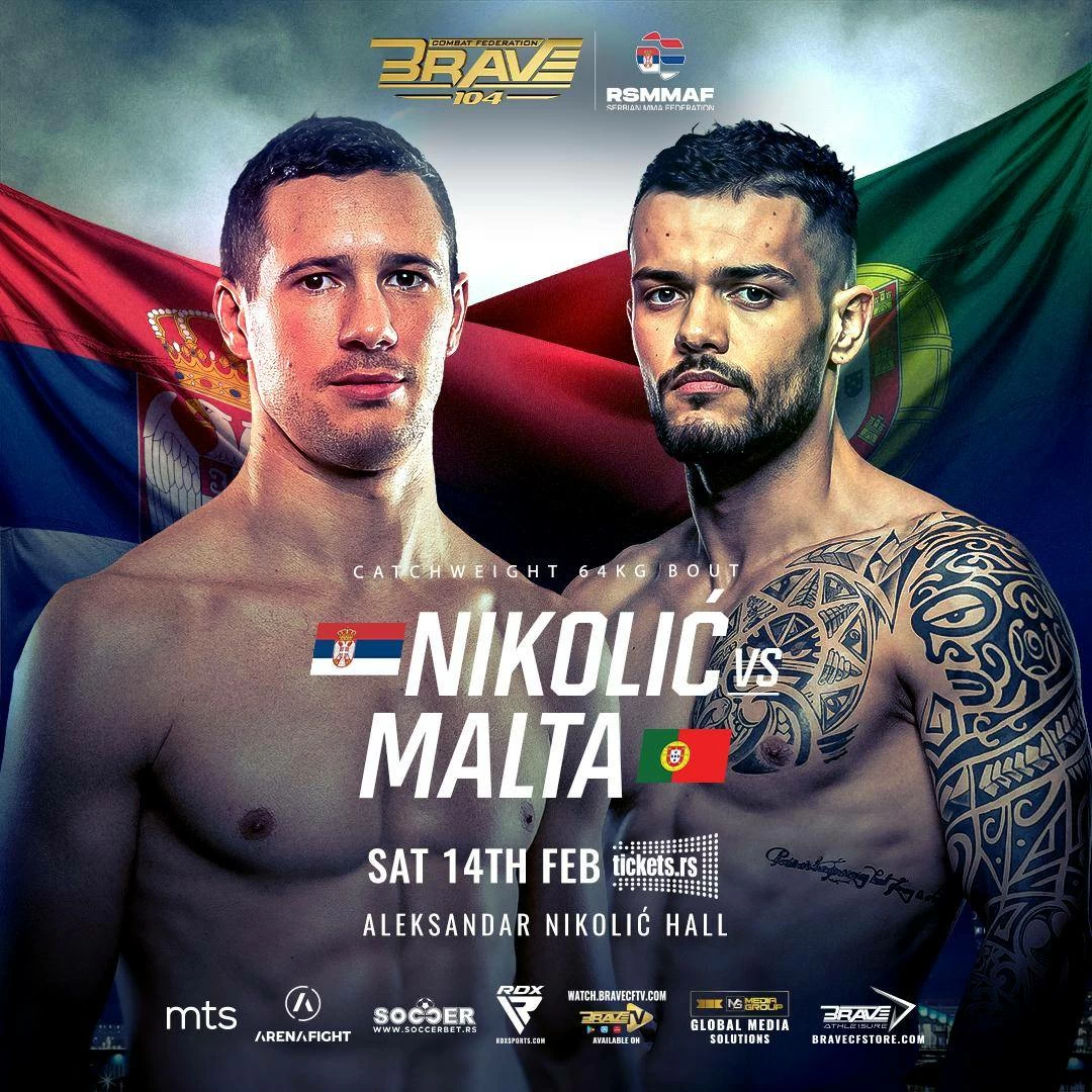 "بريف البحرينية" تعلن عن مواجهة بين البطل الصربي نيكولويتش والبرتغالي مالطا في BRAVE CF 104