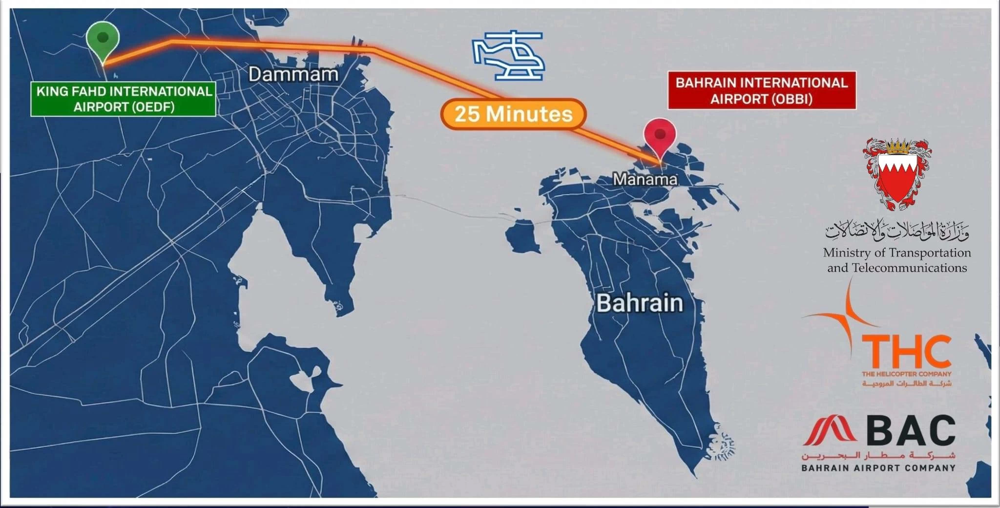 &laquo;المواصلات&raquo; توقع خطاب نوايا لإطلاق خط هليكوبتر مباشر بين البحرين والدمام قريباً