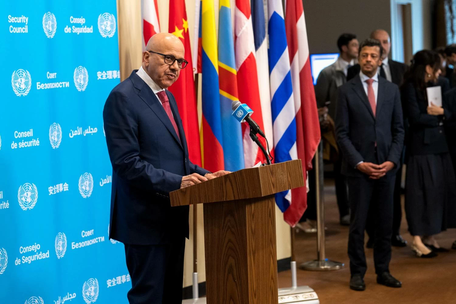 وزير الخارجية يعقد مؤتمرا صحفيا بعد انتهاء جلسة مجلس الأمن 