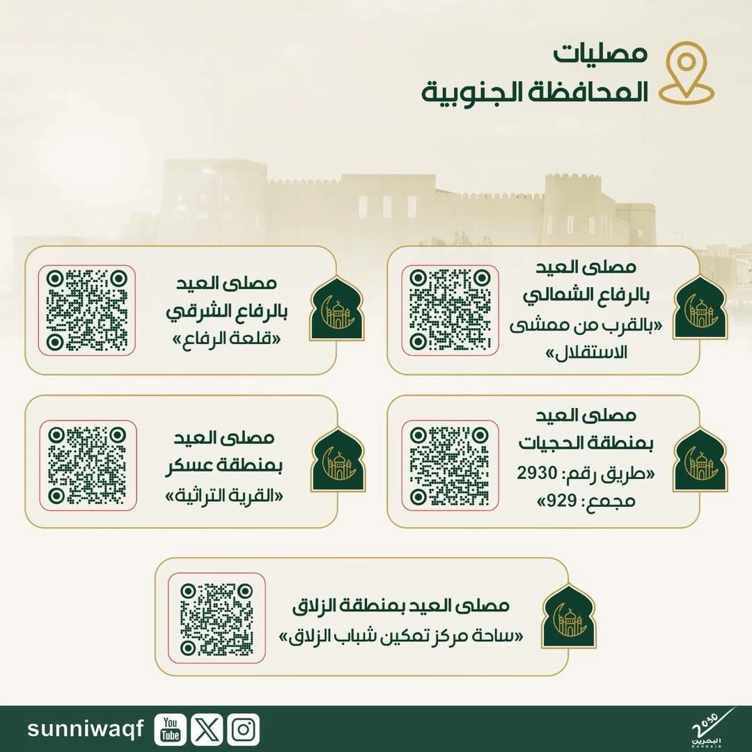 «الشؤون السنية» تنشر مصليات عيد الأضحى المبارك لعام 2026 