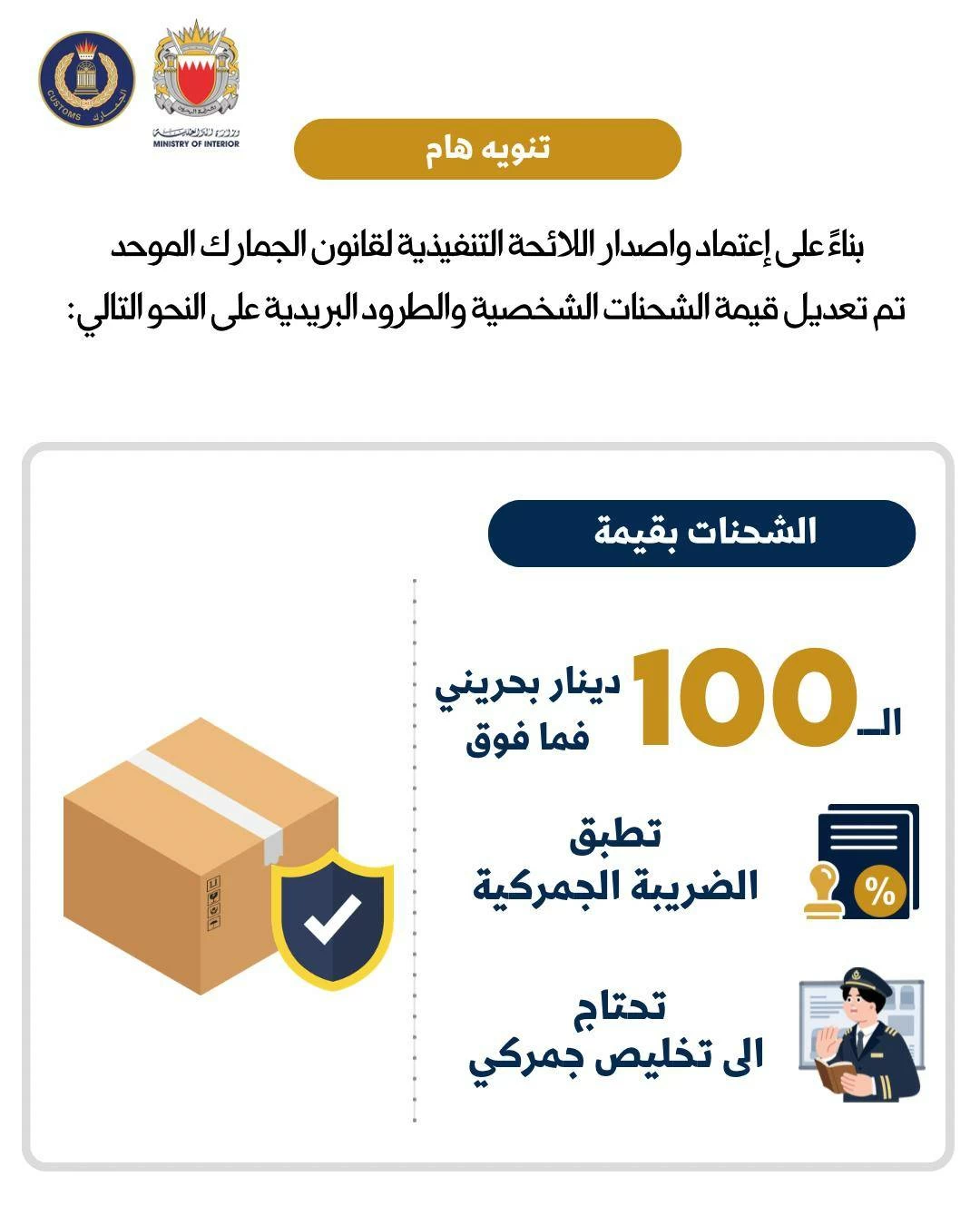 البحرين – تجار يؤيدون قرار الجمارك بفرض رسوم على الطرود التي تزيد عن 100 دينار